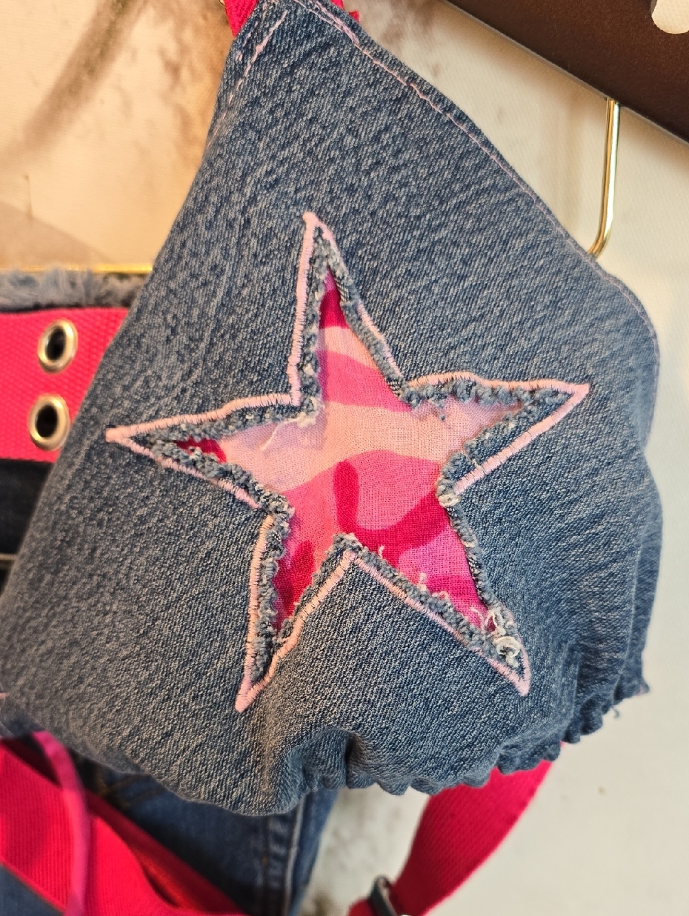 ⭐️Vintage 80's Custom Denim 2pce Set Pink Camo Stars & Stretch Denim - Picture 6 of 16